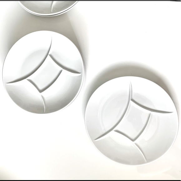 MCM Naaman Israel White Porcelain Divided Luncheon Fondue Appetizer Plates - 7pc - Picture 5 of 11